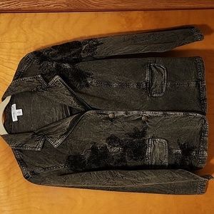 Rustic Coldwater Creek embroidered dark Grey denim jacket